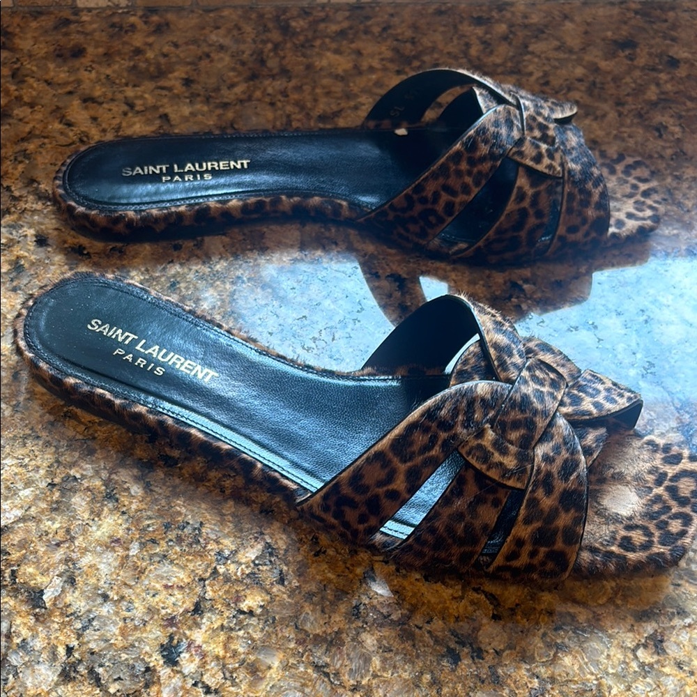 Saint Laurent Brown Sandals with Leopard Print size 9